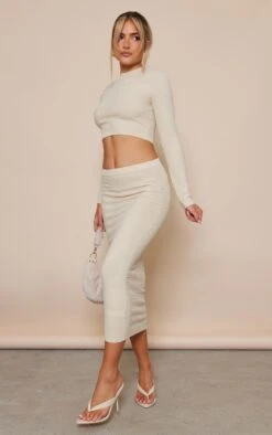 Jupe Fendue Moulante Avoine à Fleurs En Relief