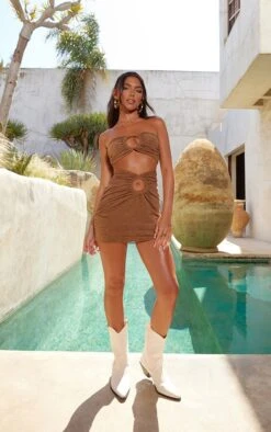 Jupe Texturée Café Au Lait à Anneau