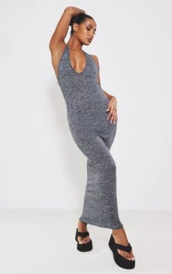 Robe Longue Gris Anthracite Chiné à Dos Nu