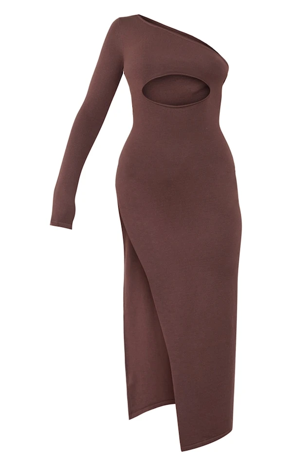 Robe Asymétrique Longue En Maille Tricot Chocolat – Image 5