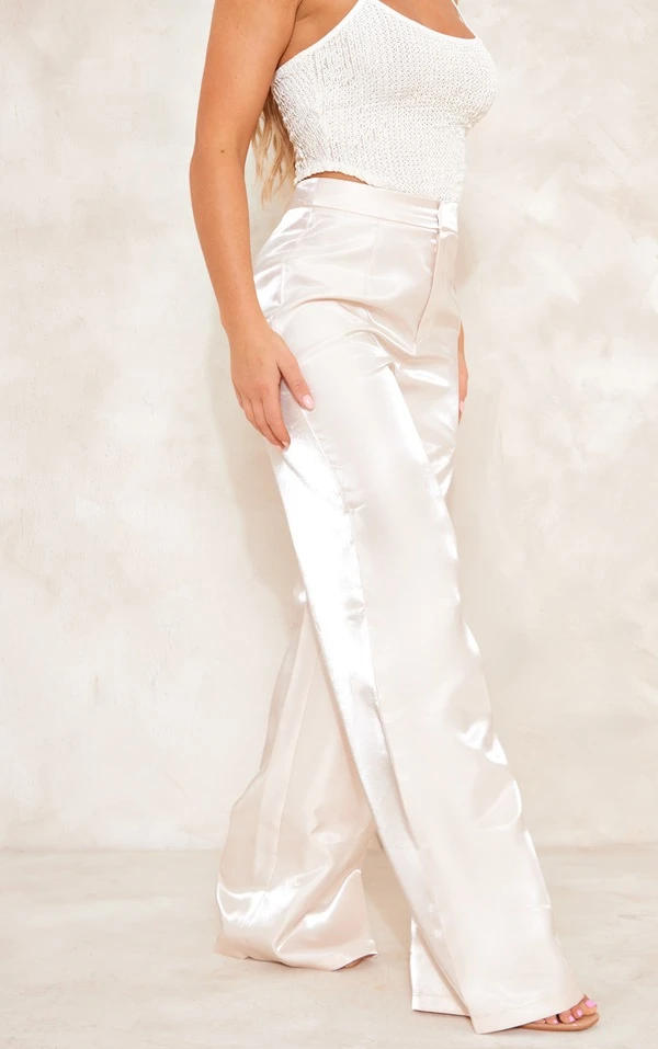 Pantalon Taille Haute En Maille Tissée Crème Irisée – Image 2