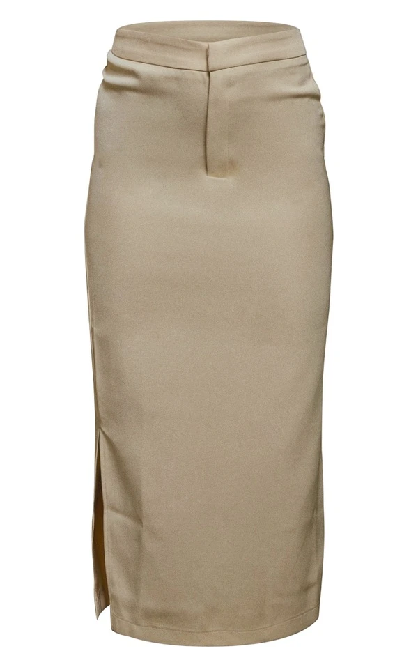 Jupe Mi-longue Ajustée Gris Pierre Tissée Taille Haute – Image 5