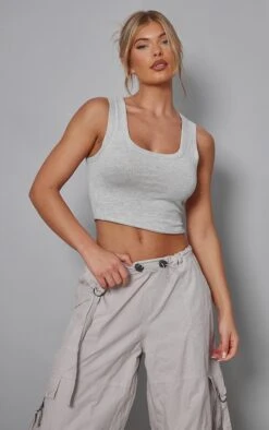Crop Top En Coton Gris Chiné Brossé à Dos Nageur