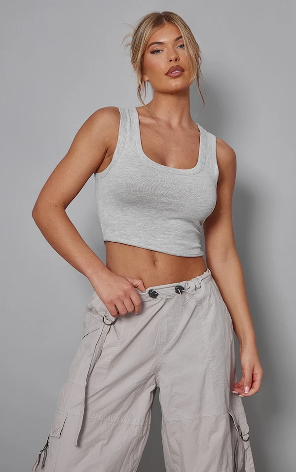 Crop Top En Coton Gris Chiné Brossé à Dos Nageur