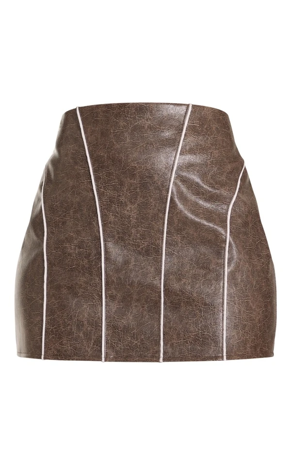 Mini-jupe Taupe à Détail Coutures Contrastantes – Image 6