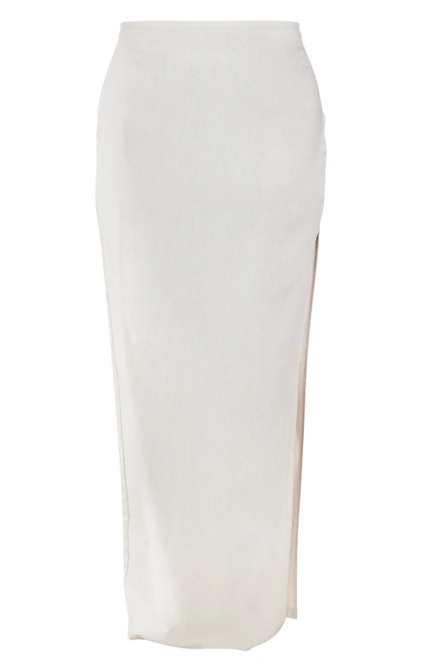 Jupe Longue Crème Effet Lin à Taille Haute – Image 5