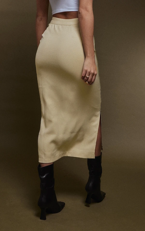 Jupe Mi-longue Ajustée Gris Pierre Tissée Taille Haute – Image 3