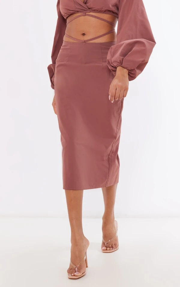 Jupe Mi-longue Tissée Marron à Nouer Sur La Taille – Image 2