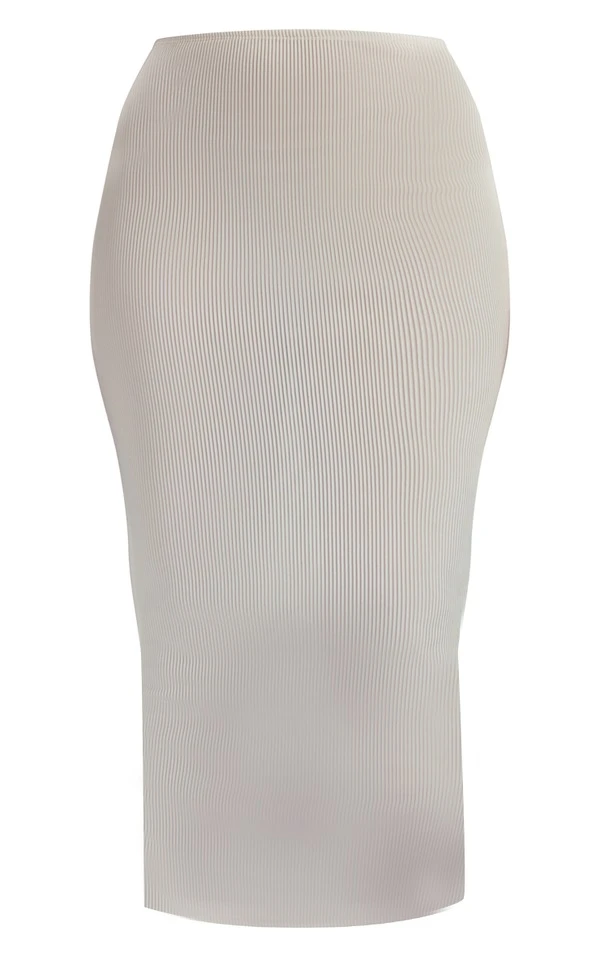 Jupe Mi-longue Tissée Gris Pierre Plissée Taille Basse – Image 5