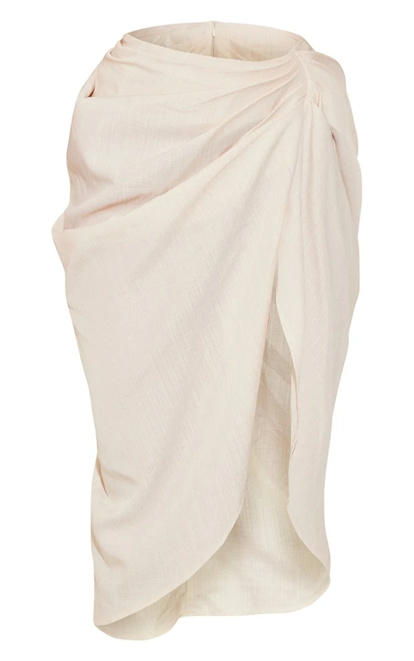 Jupe Mi-longue Gris Pierre En Effet Lin à Côtés Froncés – Image 5