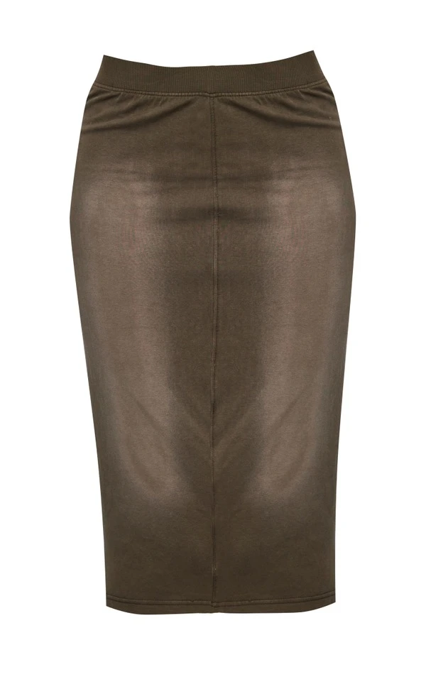 Jupe Mi-longue En Jersey Kaki Délavé à Détail Coutures – Image 5