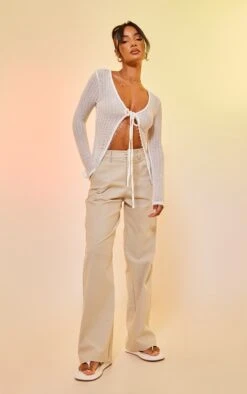 Pantalon Droit Stretch Beige Taille Haute