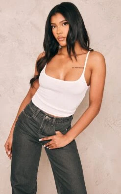 Débardeur Court Côtelé Doux Blanc