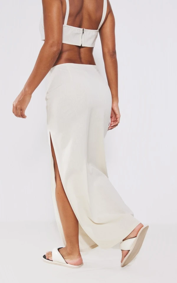 Jupe Longue Crème Effet Lin à Taille Haute – Image 3