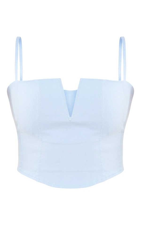 Crop Top En Maille Tissée Stretch Bleu Ciel à Décolleté – Image 5