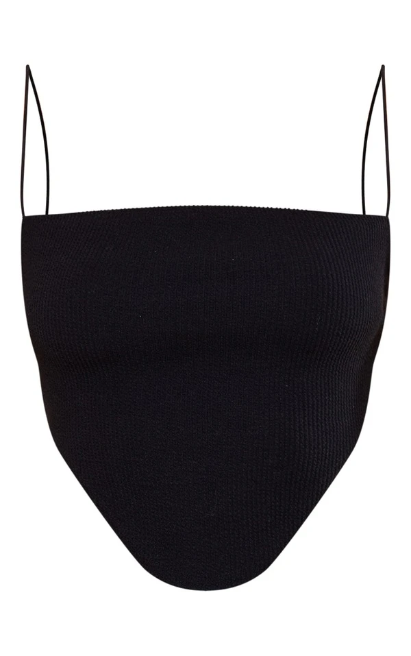 Crop Top Côtelé Noir à Col Carré Et Bretelles – Image 6