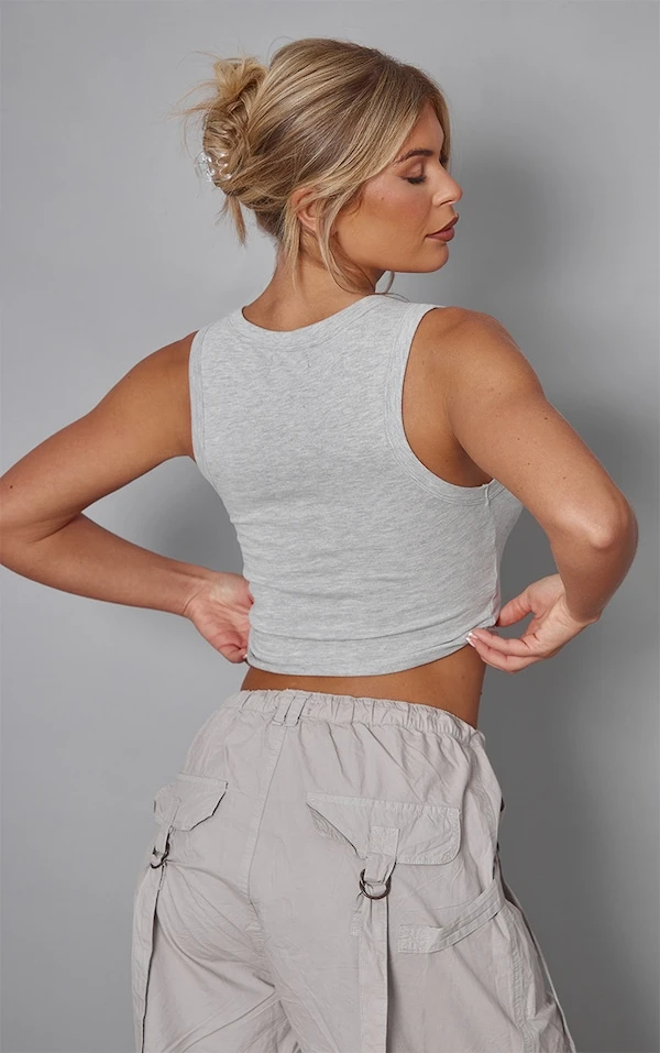 Crop Top En Coton Gris Chiné Brossé à Dos Nageur – Image 2