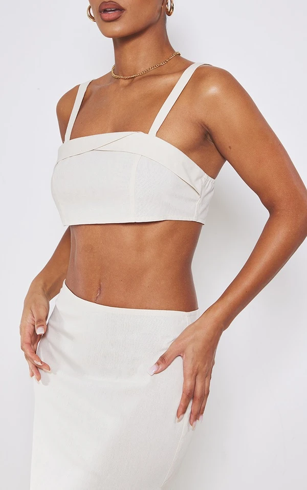 Jupe Longue Crème Effet Lin à Taille Haute – Image 4