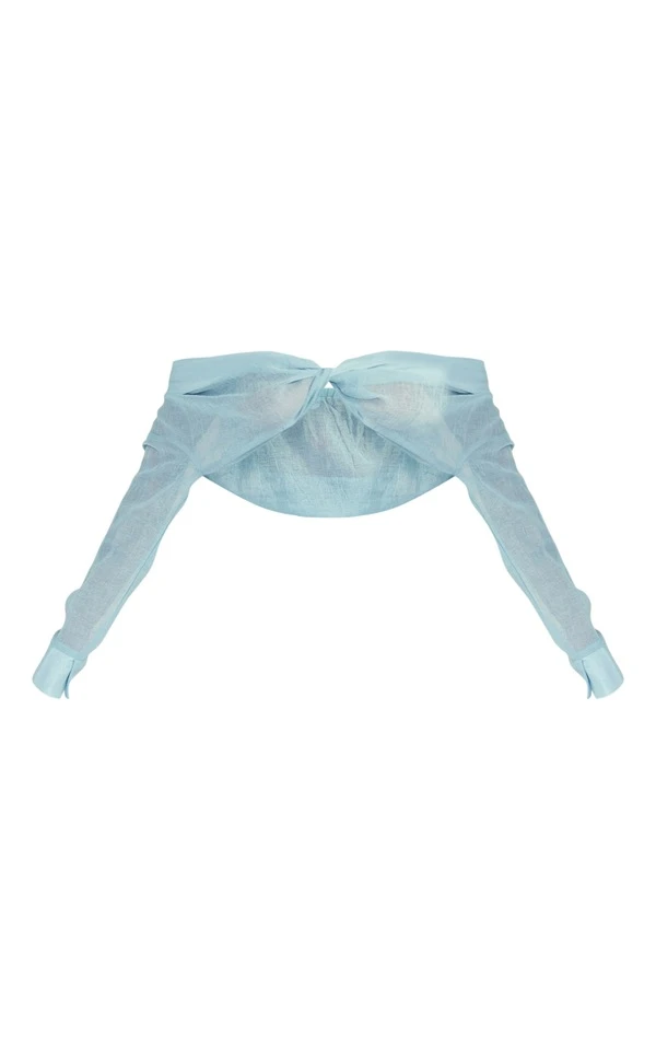 Blouse Texturée Transparente Bleue à Col Bardot – Image 5