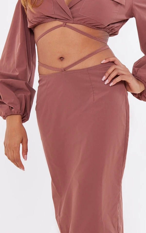 Jupe Mi-longue Tissée Marron à Nouer Sur La Taille – Image 4