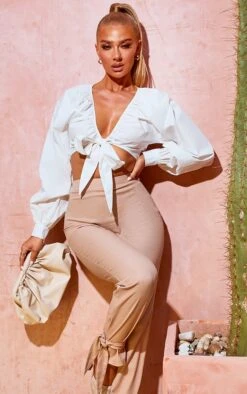 Chemisier Blanc Froncé à Lien Noué Devant