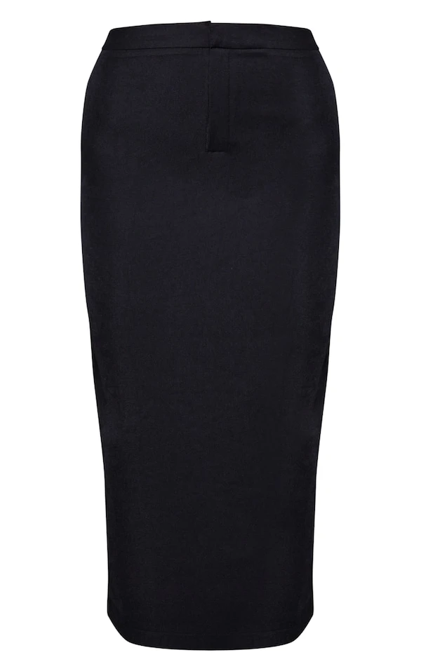 Jupe Mi-longue Ajustée Noire Tissée Taille Haute – Image 5