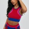 Top Colourblock Rouge En Maille Tricot à Dos Nageur