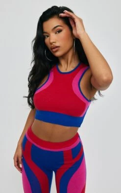 Top Colourblock Rouge En Maille Tricot Ă Dos Nageur