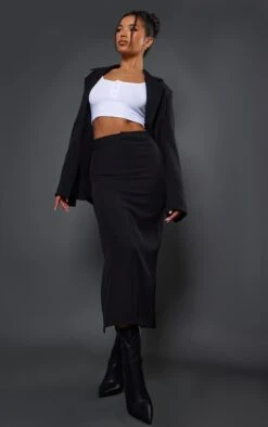 Jupe Mi-longue Ajustée Noire Tissée Taille Haute