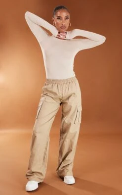 Pantalon Cargo Large Gris Pierre à Taille Haute