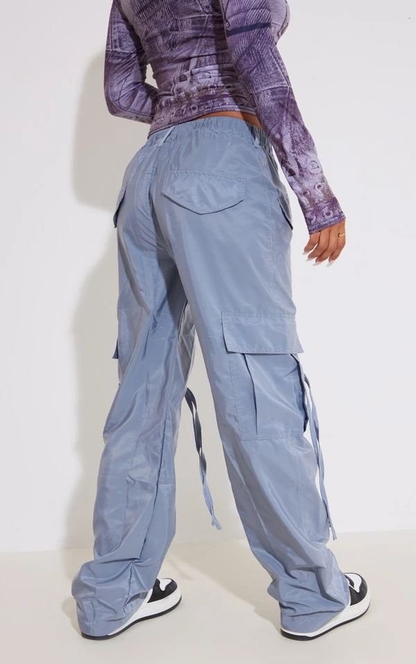 Pantalon Droit Cargo En Nylon Léger Gris à Nouer – Image 3