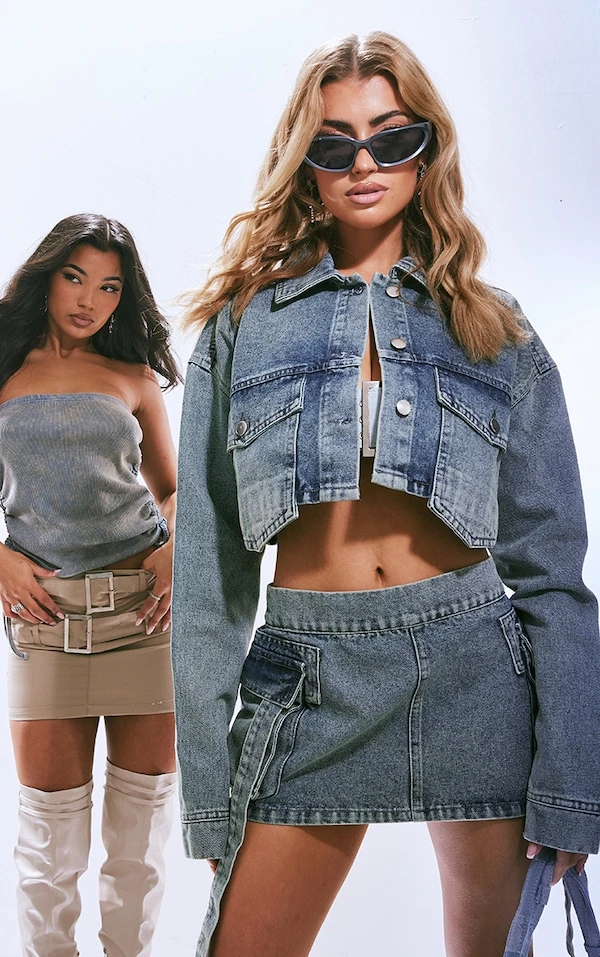 Mini-jupe Cargo Délavé Vintage En Jean à Poches – Image 4