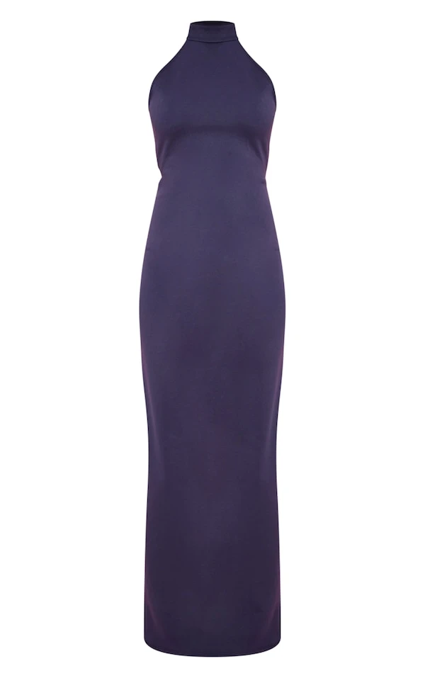 Robe Longue En Néoprène Bleu Marine à Col Montant Croisée Dans Le Dos – Image 5