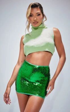 Micro Jupe Vert Vif à Sequins