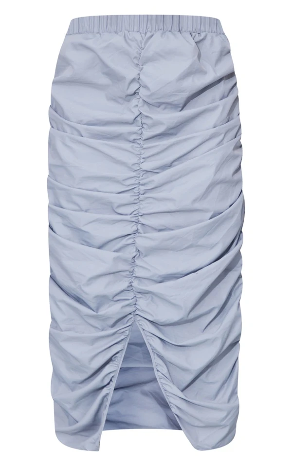 Jupe Mi-longue Froncée En Nylon Gris Clair – Image 5