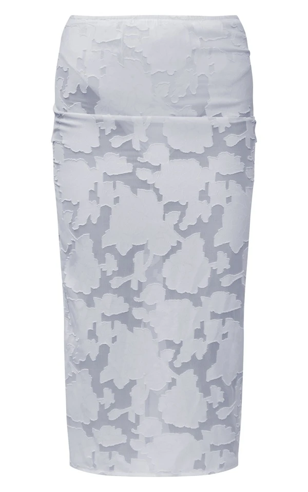 Jupe Mi-longue Bleu Pâle à Fleurs En Applique à Taille Haute – Image 5