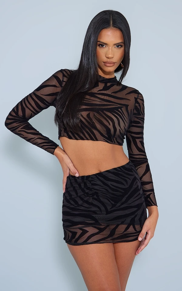 Mini Jupe En Mesh Zébré Dévoré Noir – Image 4