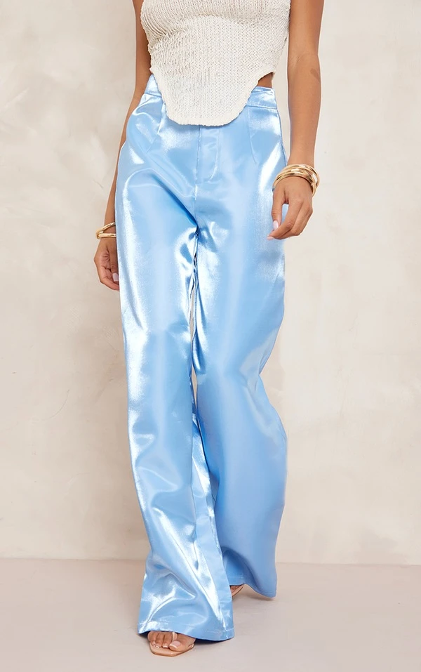 Pantalon Taille Haute En Maille Tissée Bleue Irisée – Image 2