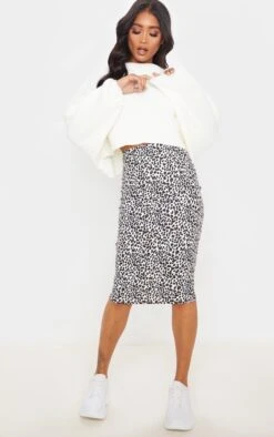Jupe Mi-longue Côtelée Blanche Imprimé Léopard