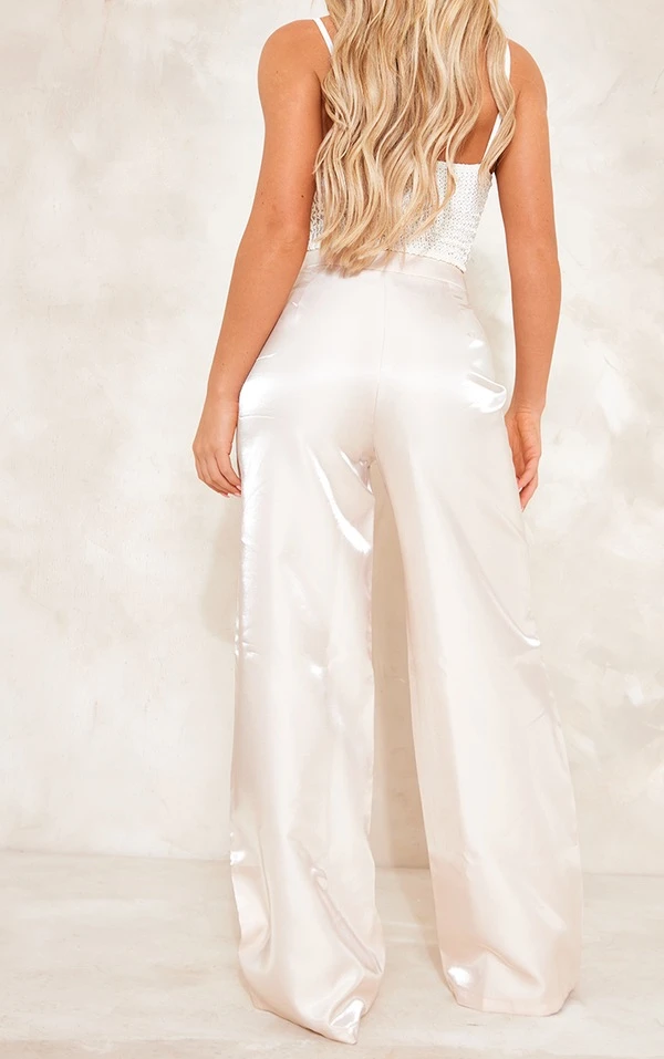 Pantalon Taille Haute En Maille Tissée Crème Irisée – Image 3