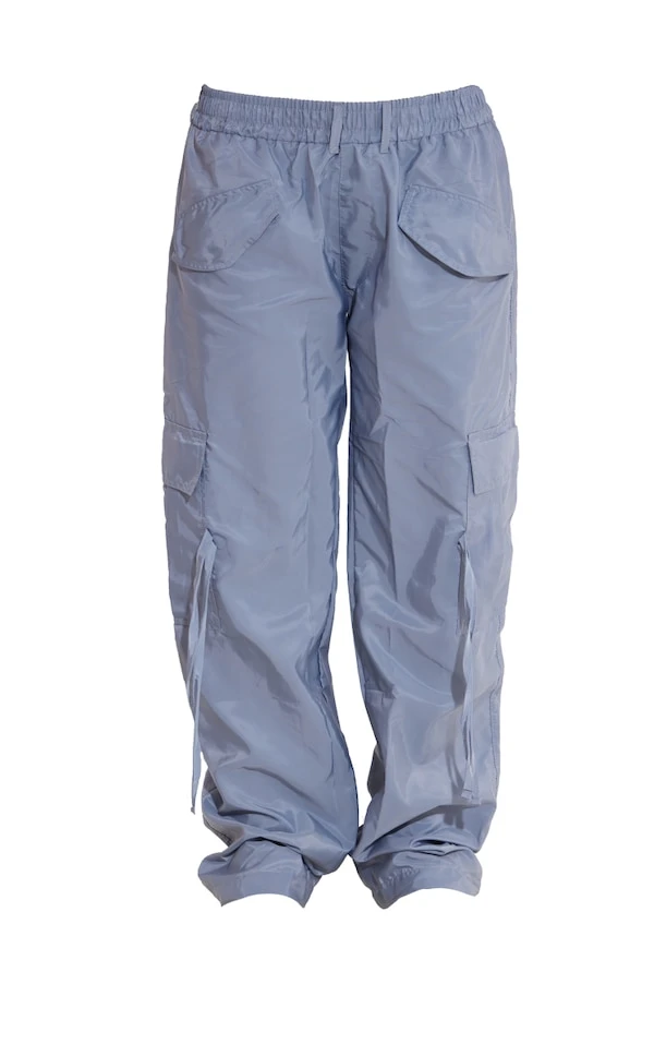 Pantalon Droit Cargo En Nylon Léger Gris à Nouer – Image 5