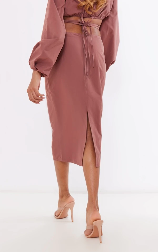 Jupe Mi-longue Tissée Marron à Nouer Sur La Taille – Image 3