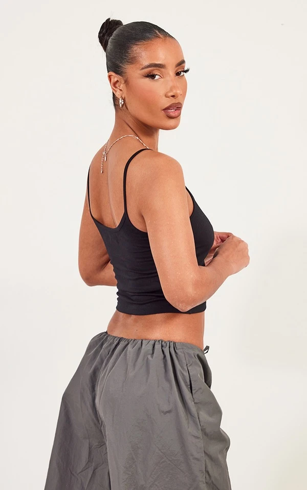 Crop Top Noir En Coton à Bretelles – Image 2