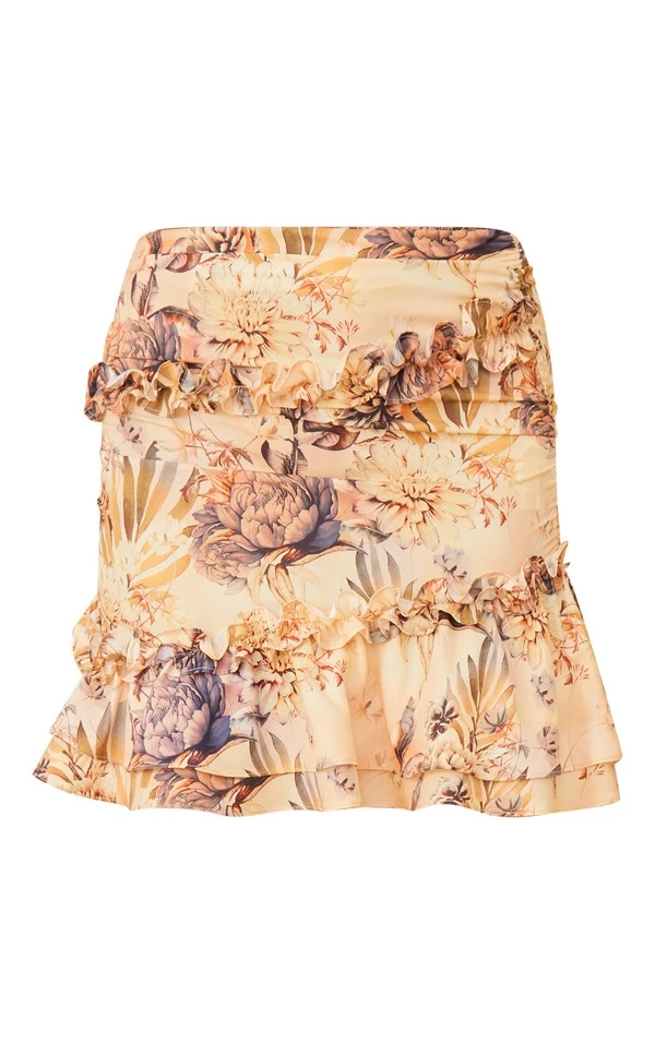 Mini-jupe Fleurie Nude à Ourlet Volanté – Image 6