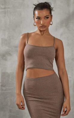 Débardeur Court Bicolore Marron Côtelé