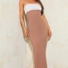 Robe Bustier Longue En Effet Lin Bicolore Camel