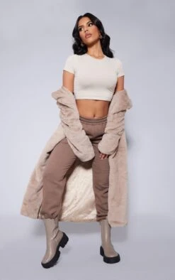 Crop Top Manches Courtes En Coton Gris Pierre Naturel