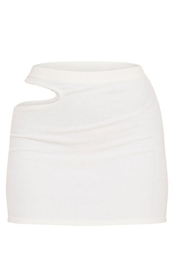 Logic Mini Jupe Crêpée Côtelée Crème Découpée Sur La Taille – Image 6