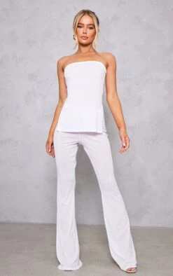 Pantalon Flare Blanc En Mesh Transparent Déchiré Taille Haute