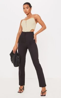Pantalon Droit Noir à Taille Haute Détail Coutures